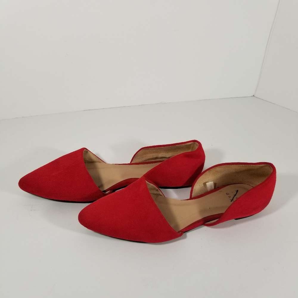 A New Day Shoes Women's 7 Rebe Red Suede Ballet Flats Padded Insoles Pointed Toe